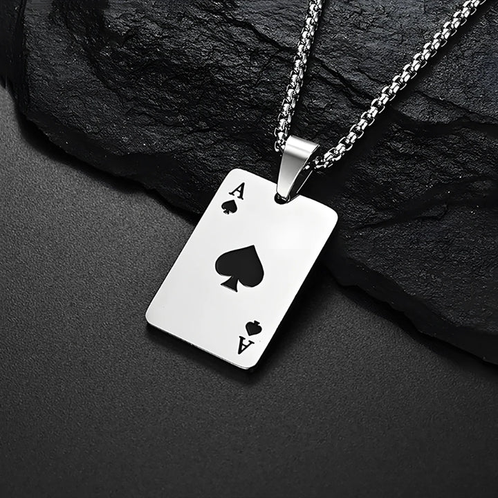 . Poker Ace Card Necklace – Spades & Hearts Hip Hop Chain for Men
