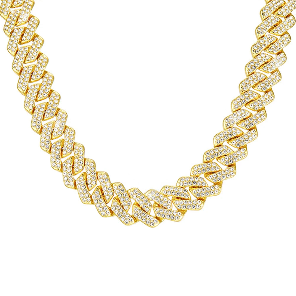 Frosted 15MM Cuban Chain Necklace – Rhinestone Hip Hop Bling