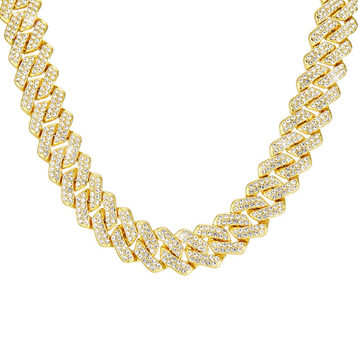 Frosted 15MM Cuban Chain Necklace – Rhinestone Hip Hop Bling