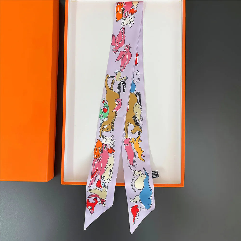 Women’s Ribbon Scarf – Long Skinny Animal Print Headwrap