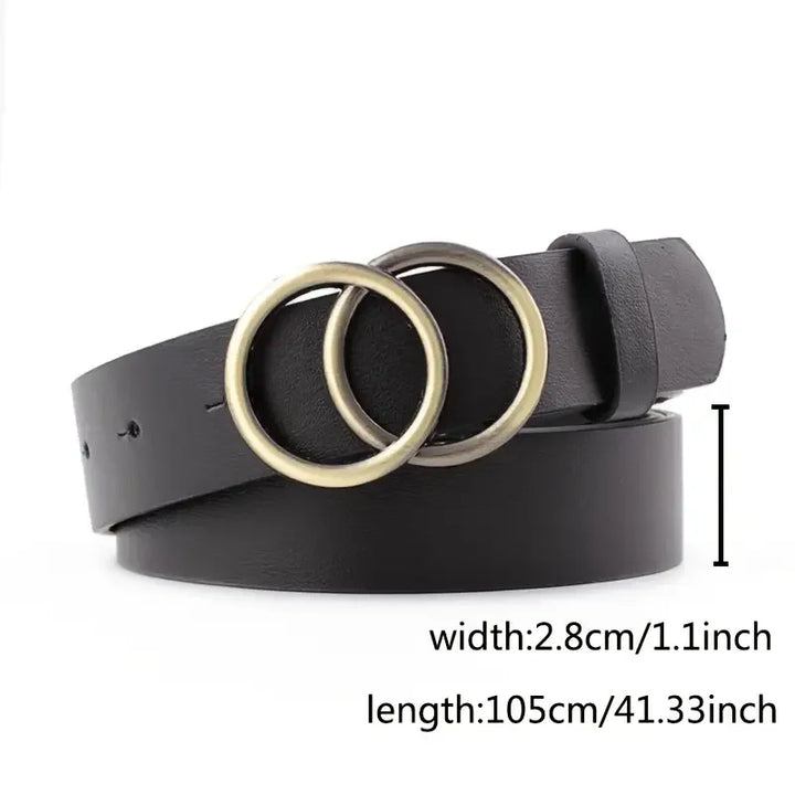 Women Belts For Jeans Waist Faux Leather Belt For Dress Ladies Belts For Pants With Fashion Double Golden O Ring Buckle