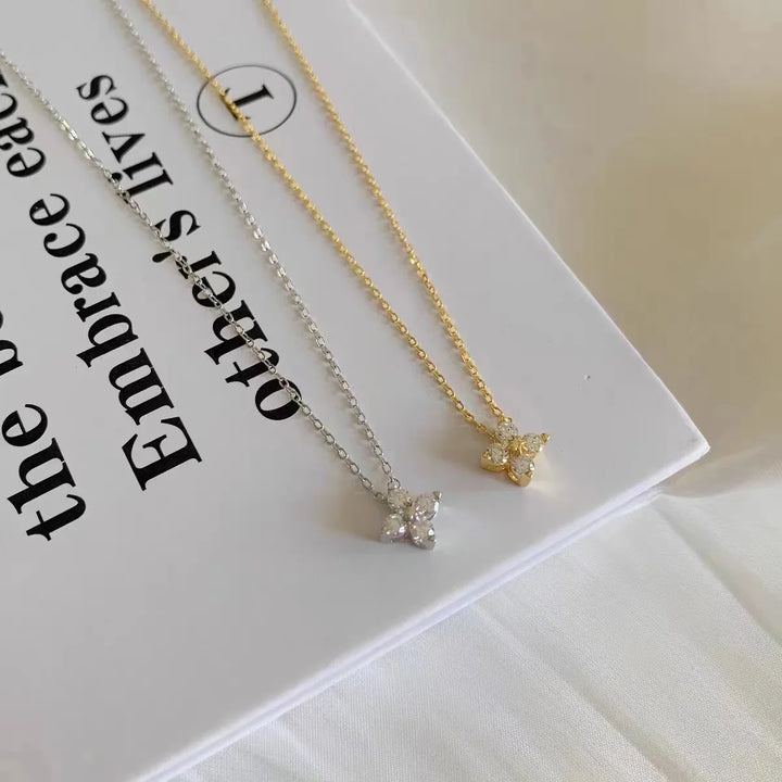 18K Gold-Plated Zircon Necklace – S925 Sterling Silver Four Leaf Clover Pendant for Women
