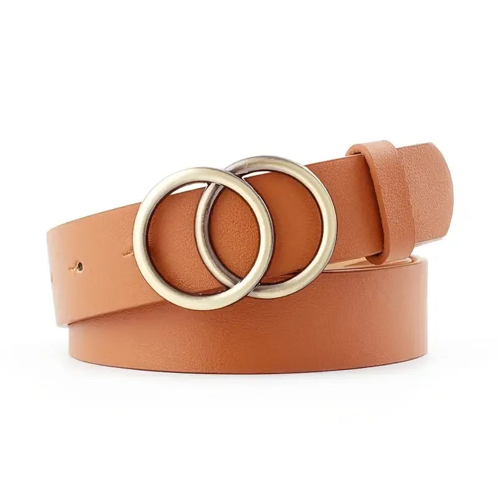 Women Belts For Jeans Waist Faux Leather Belt For Dress Ladies Belts For Pants With Fashion Double Golden O Ring Buckle
