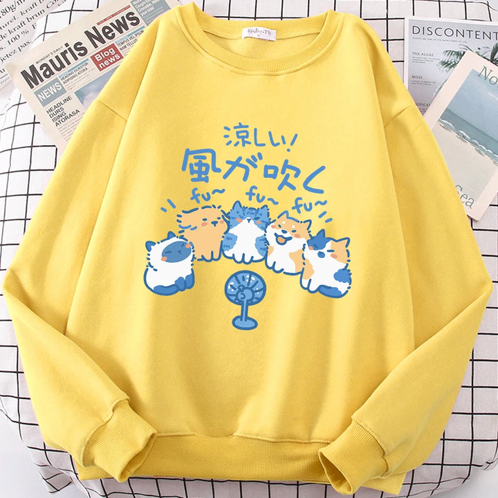 5 Cats Fan Print Sweatshirt