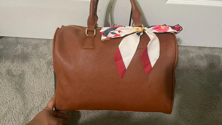 Luxury V Design Boston Handbag – Unisex Crossbody Bag with Silk Scarf
