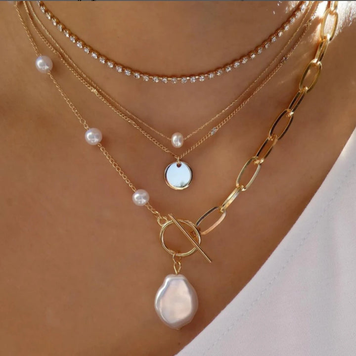 Gold Pendant Necklace Set – Trendy Boho Multi-Layer Crystal Jewelry for Women