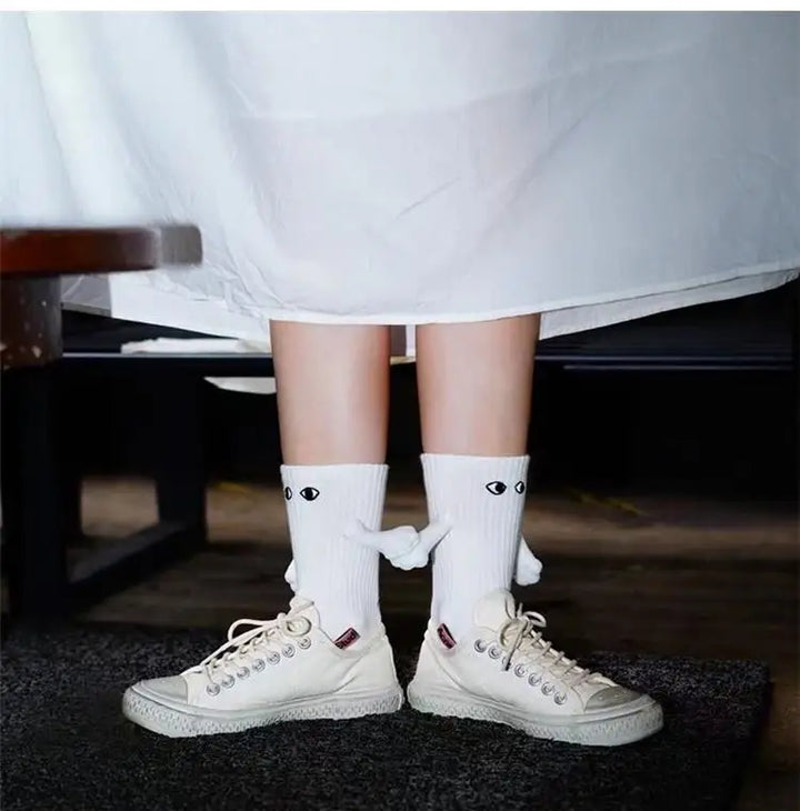 1 Pair Cute Socks Hand In Hand Sock Women Lovely High Quality Solid Color Black White Socks Summer Lace Mesh Short Socks