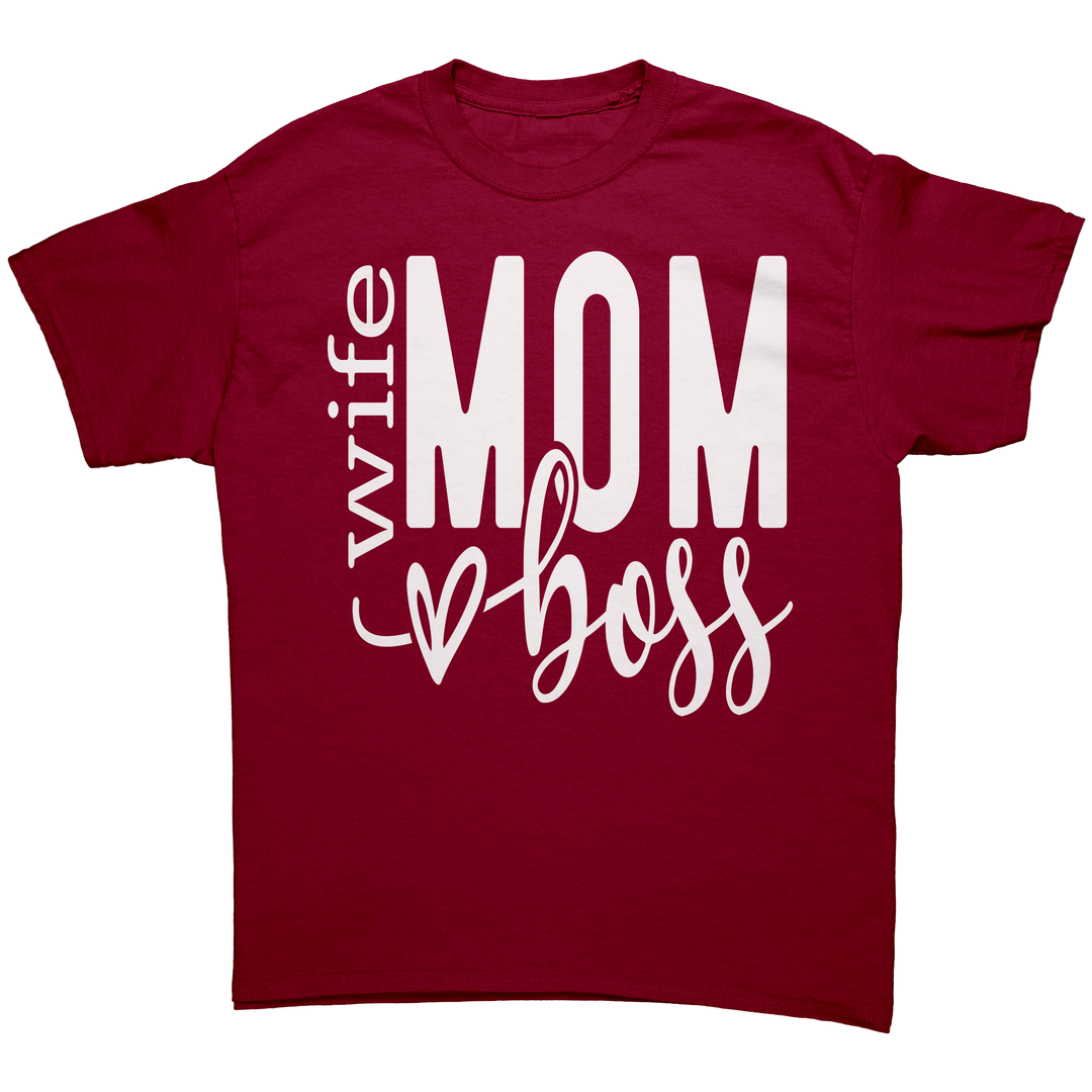 Wife_Mom_Boss_Unisex_Gildan_T-shirt_Cardinal_Red_Front_Mockup.png
