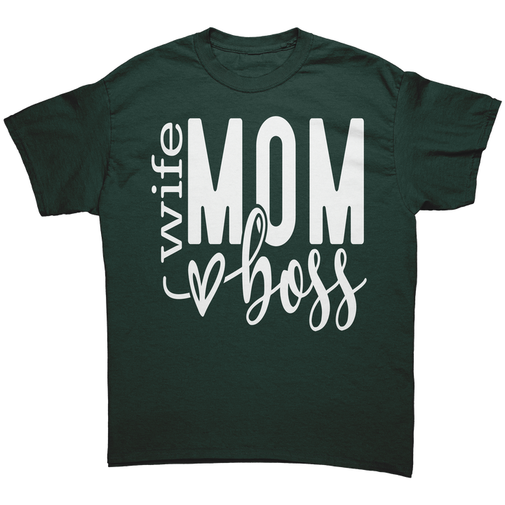 Wife_Mom_Boss_Unisex_Gildan_T-shirt_Forest_Green_Mockup.png